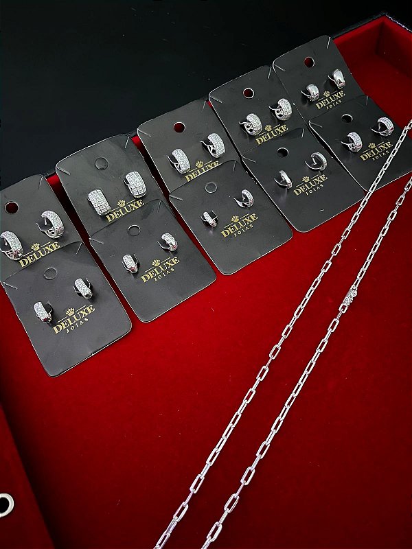 10 pares de brinco banho de prata + corrente cartie de brinde