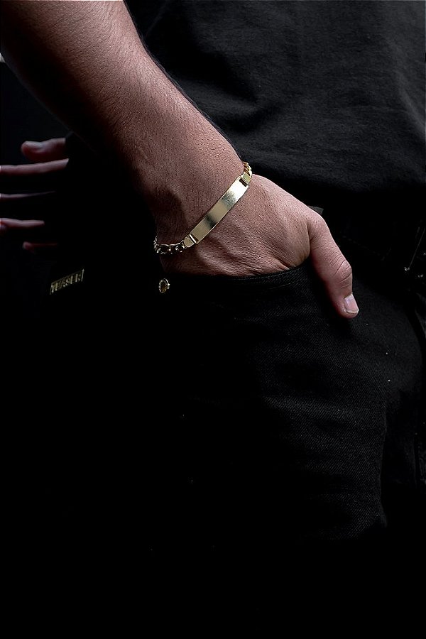 PULSEIRA BRACELETE COMPOSTO DE CORRENTE 3x1  E PLACA( 5mm -13g) - 21cm - BANHADO A OURO 18K