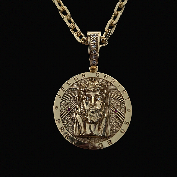 PINGENTE MEDALHA JESUS  CRAVEJADO  12g( 4x4cm) (GG)