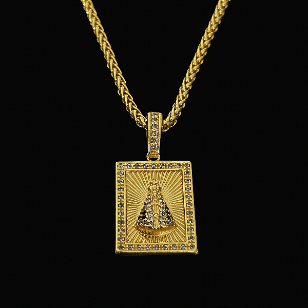 PINGENTE  PLAQUINHA NOSSA SENHORA CRAVEJADA EM ZIRCONIA PREMIUM  M ( 2.5x2.5cm) - BANHO DE OURO 18K