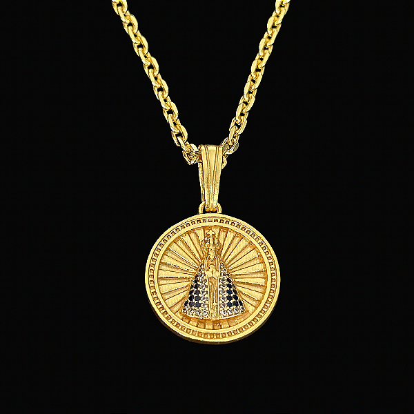 PINGENTE  MEDALHA NOSSA SENHORA CRAVEJADA EM ZIRCONIA PREMIUM  M ( 2.5x2.5cm) - BANHO DE OURO 18K