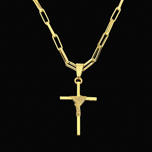 PINGENTE  CRUZ AMARRADA MACIÇA  M ( 2.5x2.5cm) - BANHO DE OURO 18K