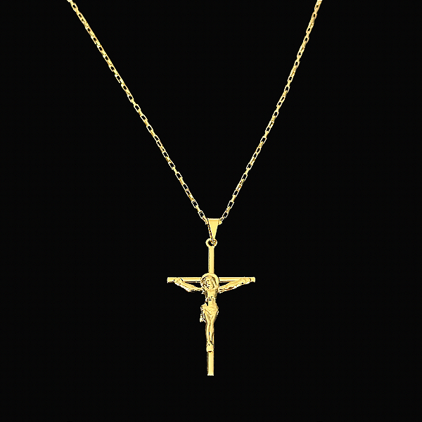 PINGENTE  CRUCIFIXO DETALHADO    M. ( 1,5g-   3x3cm) - BANHO DE OURO 18k