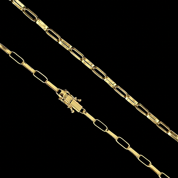CORRENTE TIJOLINHO ALONGADO (5MM -28G  -70CM) FECHO COM MARCAÇÃO 750 - BANHADO A OURO 18K