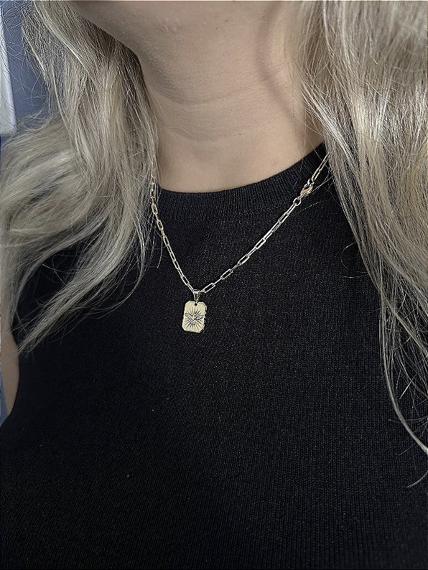 CORRENTE CARTIE ( 2mm 50cm FEM ) + PINGENTE ESPÍRITO SANTO - BANHADO A OURO 18K.