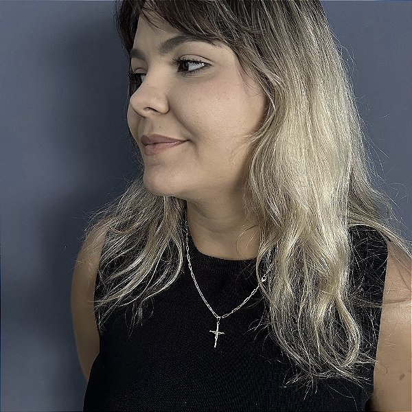 CORRENTE CARTIE ( 2mm 50cm FEM ) + PINGENTE CRUCIFIXO COM JESUS- BANHADO A OURO 18k