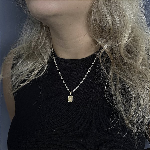 CORRENTE PIASTRINE ( 2mm 50cm FEM ) + PINGENTE PLAQUINHA JESUS CRUCIFICADO