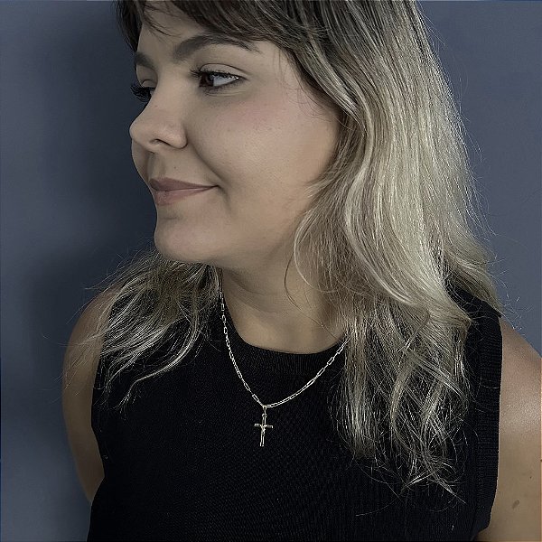 CORRENTE CARTIE ( 2mm 50cm FEM ) + PINGENTE CRUZ AMARRADA MINI