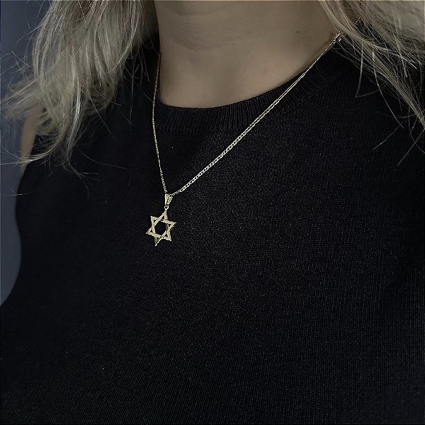 CORRENTE PIASTRINE ( 1.8 mm 50cm FEM ) + PINGENTE ESTRELA DE DAVI - BANHADO A OURO 18K.