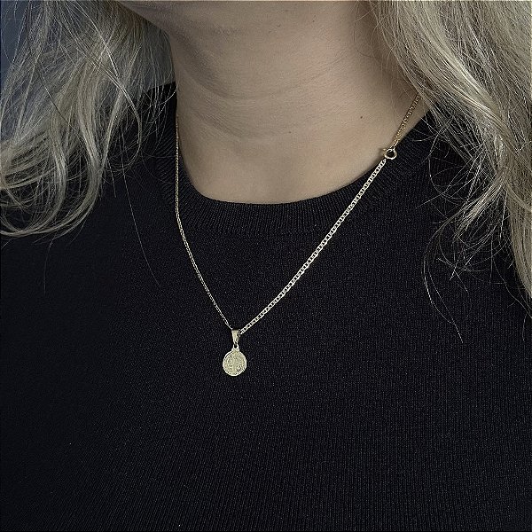 CORRENTE PIASTRINE ( 1.8 mm 50cm FEM ) + PINGENTE MEDALHA DE SÃO BENTO
