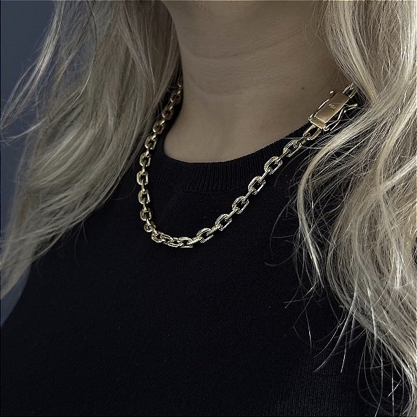 CORRENTE CADEADO ( 7mm  50cm FEM ) -  FECHO COM MARCAÇÃO 750 -BANHO DE OURO 18k