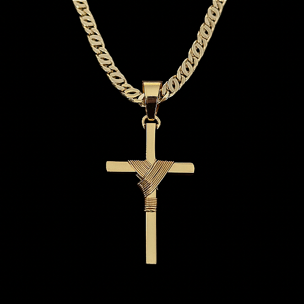 PINGENTE  CRUZ AMARRADA MACIÇA  G ( 3.5x3.5cm) - BANHO DE OURO 18K