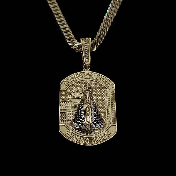 PINGENTE NOSSA SENHORA  CRAVEJADO  GG( 3x3cm) - BANHO DE OURO 18K