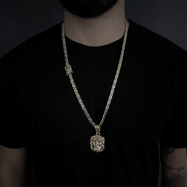 CORRENTE  OITINHO  (6mm  28G)  70cm + PINGENTE JESUS  - FECHO COM MARCAÇÃO 750 - BANHO DE OURO