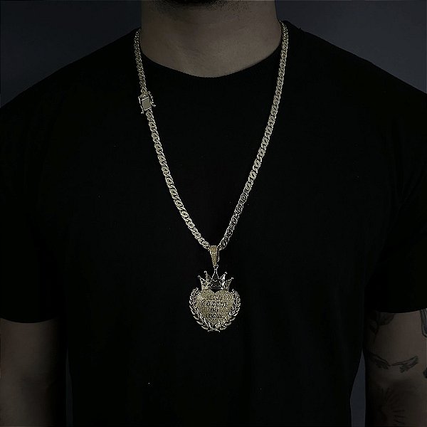 CORRENTE  OITINHO  (6mm  28G)  70cm + PINGENTE JESUS É O DONO  -FECHO COM MARCAÇÃO 750 - BANHO DE OURO