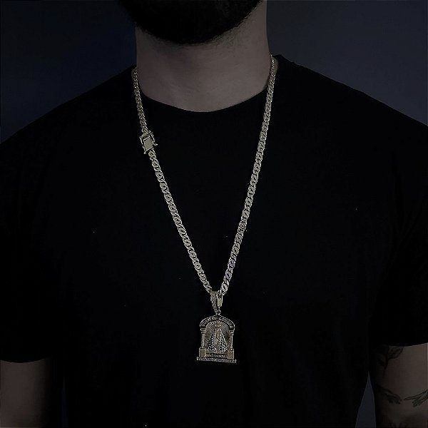 CORRENTE OITINHO  (6mm  28G)  70cm + PINGENTE TEMPLO NOSSA SENHORA  - FECHO COM MARCAÇÃO 750 - BANHO DE OURO