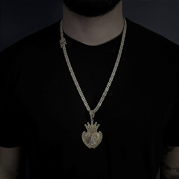 CORRENTE  OITINHO  (6mm  28G)  70cm + PINGENTE  NOSSA SENHORA COM COROA   -  FECHO COM MARCAÇÃO 750 - BANHO DE OURO 18k