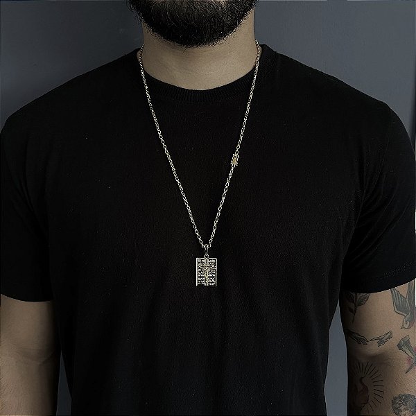 CORRENTES TIJOLINHO FECHO GAVETA ( 2MM- 70CM) + PINGENTE PLACA COM ORAÇÃO - FECHO COM MARCAÇÃO 750 - BANHO DE OURO 18k