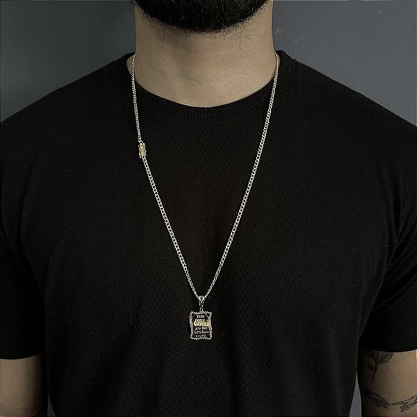 CORRENTE PITBULL (2MM- 70CM) + PINGENTE  PERGAMINHO - FECHO COM MARCAÇÃO 750 - BANHADO A OURO 18K