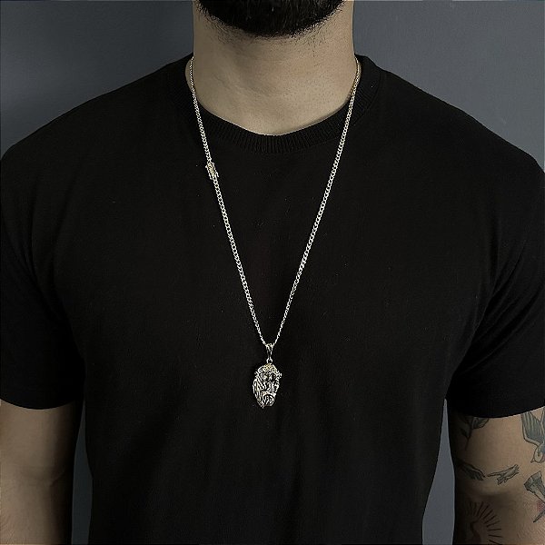 CORRENTE PITBULL (2MM- 70CM) + PINGENTE  ROSTO DE CRISTO - FECHO COM MARCAÇÃO 750 - BANHADO A OURO 18K