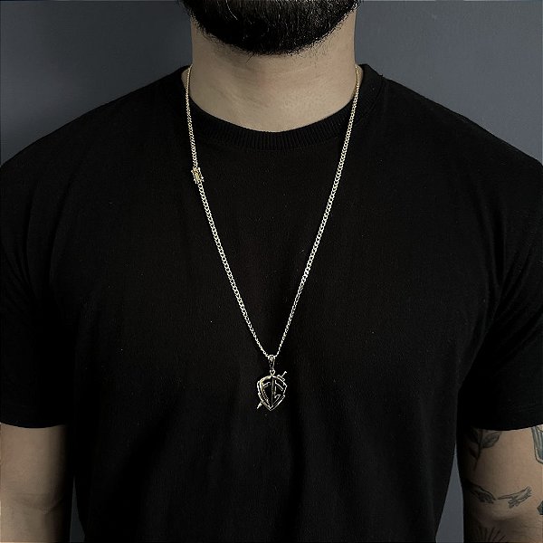 CORRENTE PITBULL (2MM- 70CM) + PINGENTE FÉ  VAZADO - FECHO COM MARCAÇÃO 750 - BANHADO A OURO 18K.