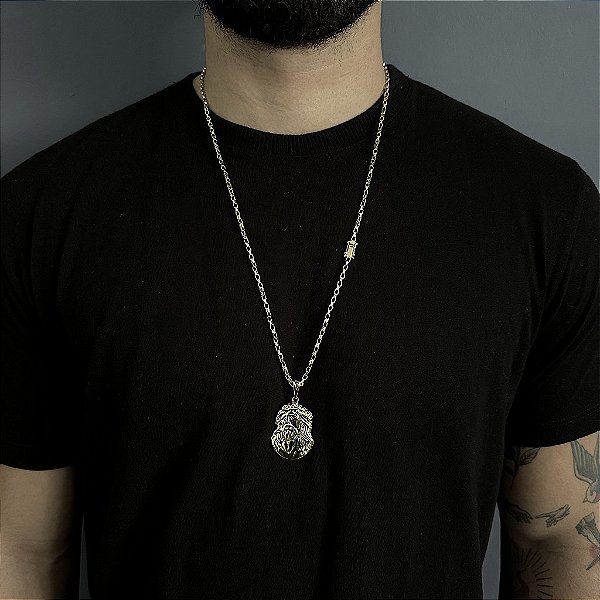 CORRENTE TIJOLINHO FECHO GAVETA ( 2MM- 70CM) + PINGENTE  FACE DE CRISTO - FECHO COM MARCAÇÃO 750 - BANHO DE OURO 18k