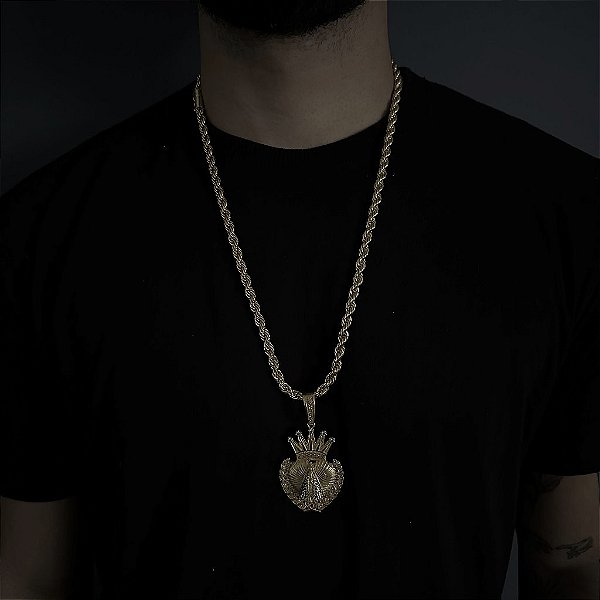 CORRENTE  BAIANA  FECHO CANHÃO ( 6mm - 60G )-  70cm + PINGENTE NOSSA SENHORA  - BANHADO A OURO 18k