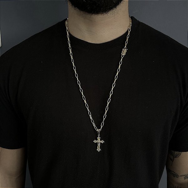 CORRENTE  CARTIE MEIA CANA ( 70cm- 4mm) + PINGENTE RACIONAIS - BANHADO A OURO 18K