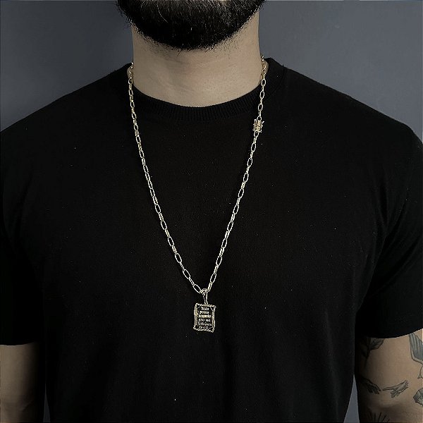 CORRENTE  CARTIE MEIA CANA ( 70cm- 4mm) + PINGENTE PERGAMINHO  - BANHADO A OURO 18K