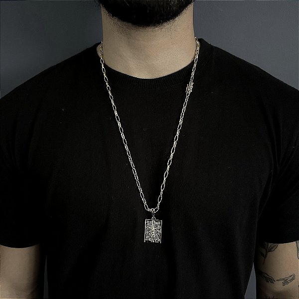 CORRENTE  CARTIE MEIA CANA ( 70cm- 4mm) + PINGENTE PLACA  COM ORAÇÃO - FECHO COM MARCAÇÃO 750 - BANHADO A OURO 18K