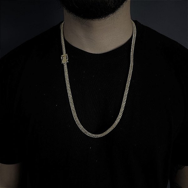 CORRENTE GRUMET DUPLA SOLDADO( 7MM -70CM )- FECHO COM MARCAÇÃO 750 - BANHO DE OURO 18K