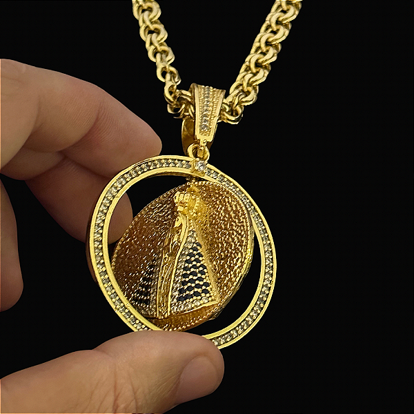 PINGENTE MEDALHA NOSSA SENHORA E JESUS DUPLA FACE DETALHADO  CRAVEJADO( 12g- 4x4cm)(GG) EXCLUSIVIDADE