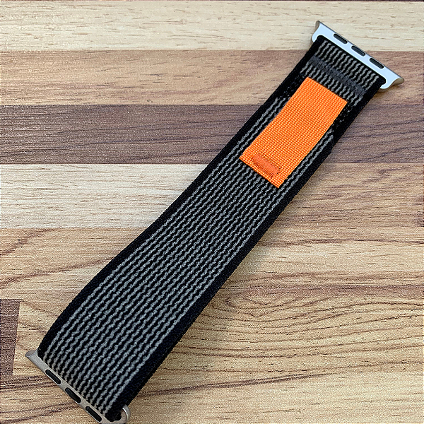 Pulseira  Para Apple Watch E Iwo  Ajustavel PRETA E LARANJA 42/44m L