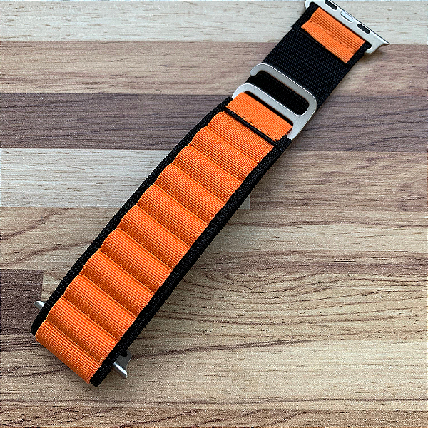 Pulseira  Para Apple Watch E Iwo  Ajustavel LARANJA E PRETA 42/44m L