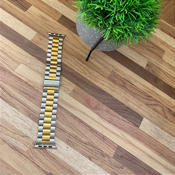 Pulseira  Para Apple Watch E Iwo  Ajustavel DOURADA E AÇO RELOGIO   42/44m L