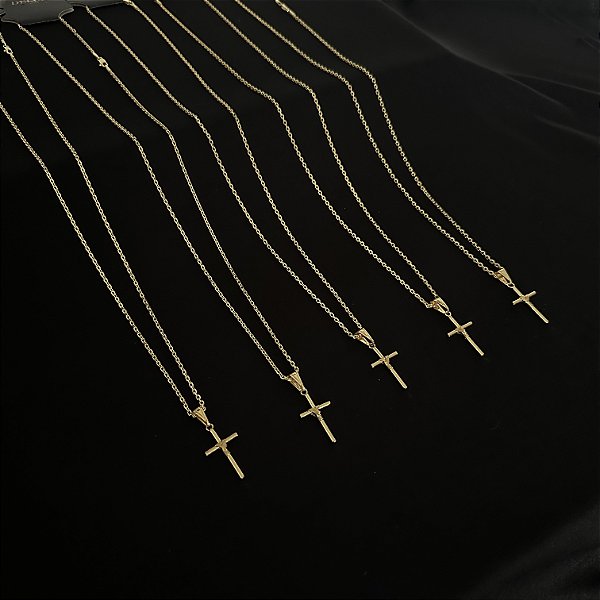 5 correntes cadeado + pingente cruz amarrada 2mm ( 70cm)