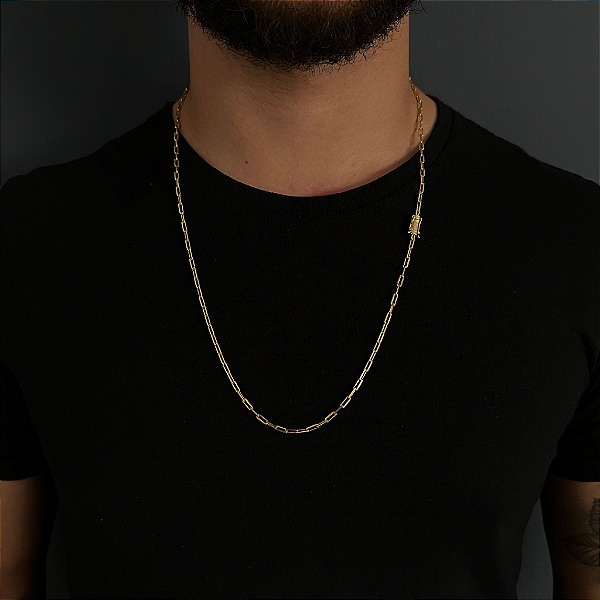 CORRENTE CARTIE ( 2mm- 70cm) (8G) FECHO COM MARCAÇÃO 750- BANHADO A OURO 18k