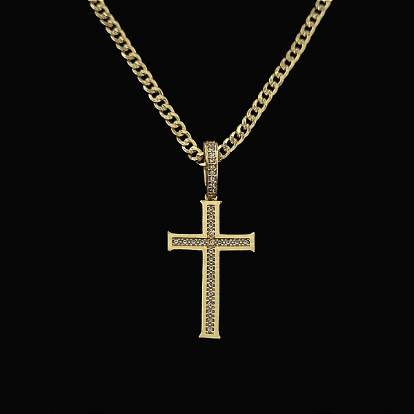 PINGENTE CRUZ CRAVEJADA EM ZIRCÔNIA ( 12g- 3x3cm)(G) - BANHO DE OURO 18k