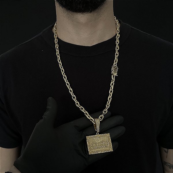 CORRENTE  CADEADO (8mm - 56G 70 cm) + PINGENTE JESUS E OS APÓSTOLOS - BANHO DE OURO 18k