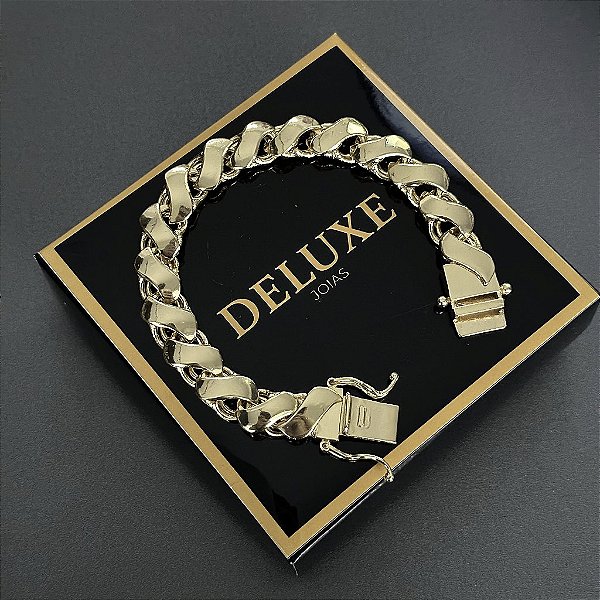 PULSEIRA FRISO S ( 13MM  - 21 CM) - FECHO COM MARCAÇÃO 750 -  BANHO DE OURO 18k