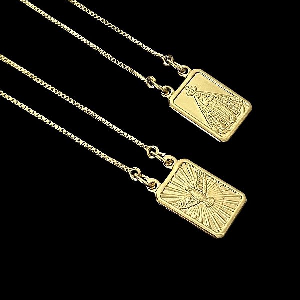 ESCAPULÁRIO CORRENTE VENEZIANA NOSSA SENHORA E ESPÍRITO  SANTO  (4g -  70/60CM) - BANHADO A OURO 18K.