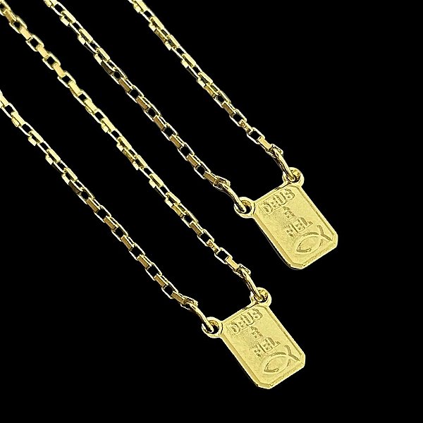 ESCAPULÁRIO CORRENTE TIJOLINHO MINI DEUS É FIEL( 60/70cm) - BANHADO A OURO 18K.