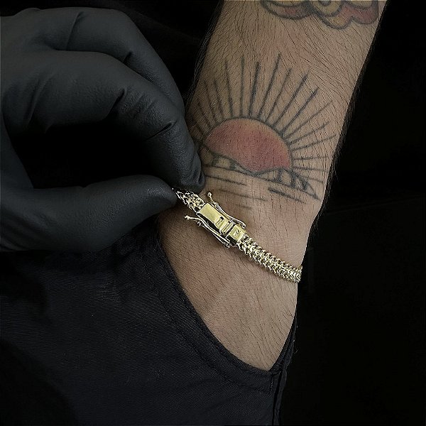 PULSEIRA GRUMET DUPLA (6mm -26G-21 CM)  - FECHO COM MARCAÇÃO 750 - BANHO DE OURO 18k.