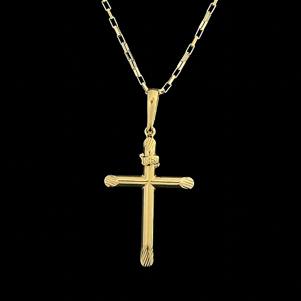 PINGENTE CRUZ PALITO DETALHADA M ( 4g- 3x3cm) - BANHO DE OURO 18k