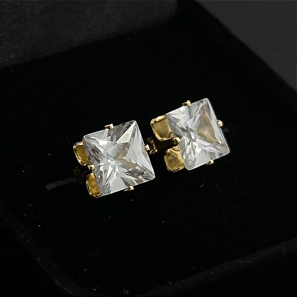 PAR DE BRINCO QUADRADO ZIRCÔNIA  PREMIUM  7MM - BANHADO A OURO 18K