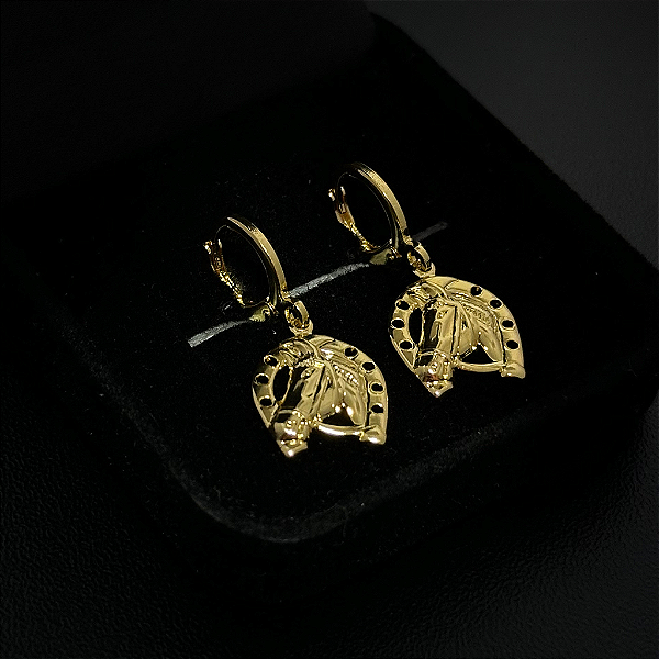 PAR DE BRINCO ARGOLA COM FERRADURA DE CAVALO  12x2mm -  BANHADO A OURO 18K