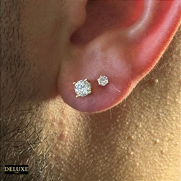 2 PARES DE BRINCOS,  REDONDOS CRAVEJADOS EM ZIRCÔNIA 3MM E 2MM  -  BANHADO A OURO 18K