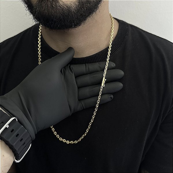 CORRENTE CADEADO( 5mm- 70cm) FECHO CANHÃO  UMA TRAVA - BANHADO A OURO 18k