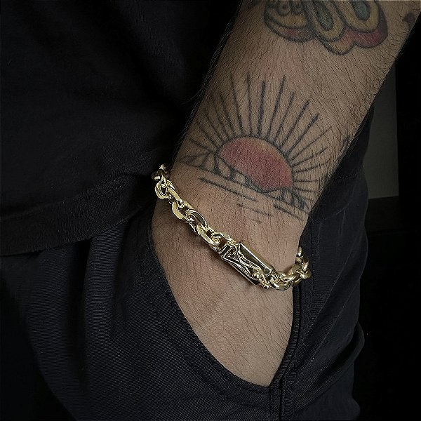 PULSEIRA CADEADO( 8MM - 12G - 20CM) - FECHO GAVETA - BANHADO A OURO 18K