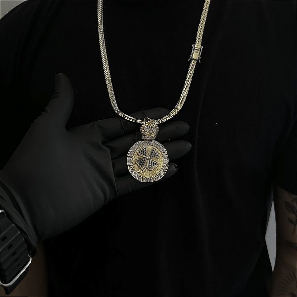 CORRENTE  LACRAIA FLAT  (6mm - 26G 70 cm) + PINGENTE TREVO REDONDO CRAVEJADO EM ZIRCÔNIA  PREMIUM - BANHO DE OURO 18k